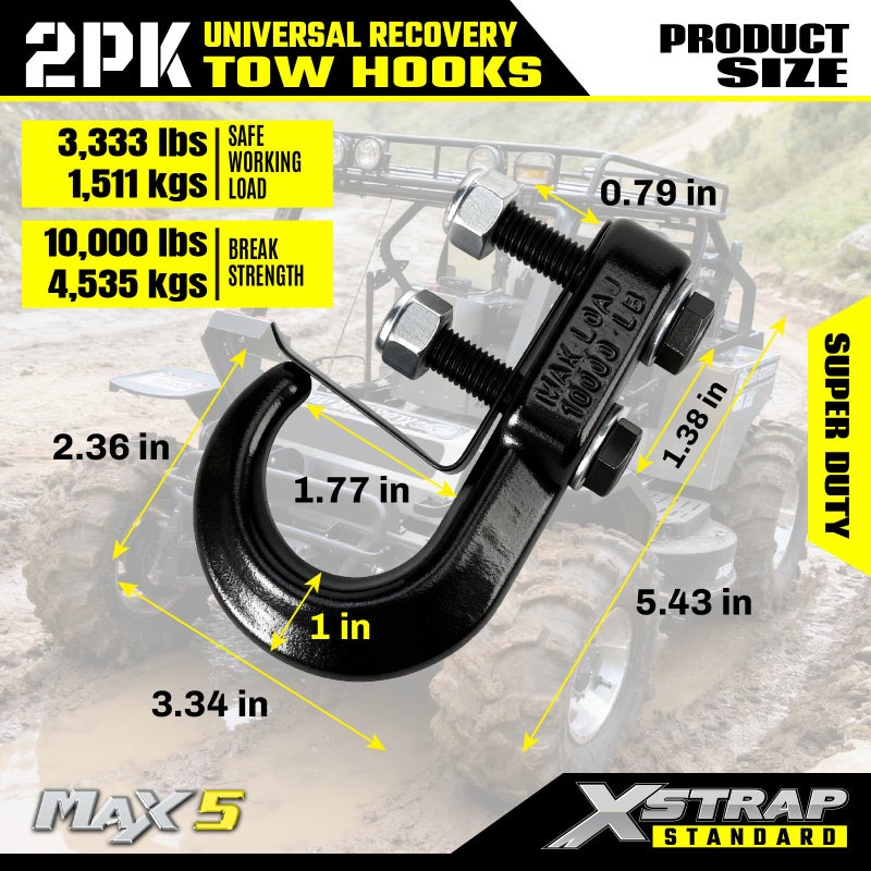 XSTRAP STANDARD 2PK Universal Recovery Tow Hooks 10000LBS Black Forged Tow Hooks Compatible with Jeep Ford Dodge Chevy Chevrolet GMC Toyota Pickup Truck - Image 3